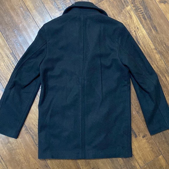 Vintage 70s Black Heavy Wool Pea Coat - Picture 2 of 10